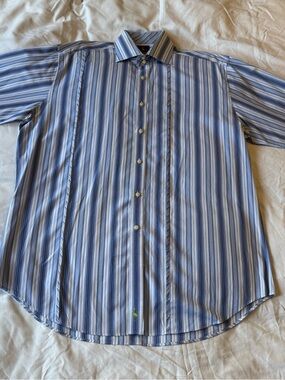 Tailorbyrd Men's Blue, White & Blue Striped Dress Shirt